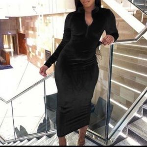 Black velvet midi dress NEW